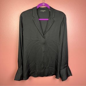 Kobi Halperin black v-neck collared blouse with cuffs size XL silk blend